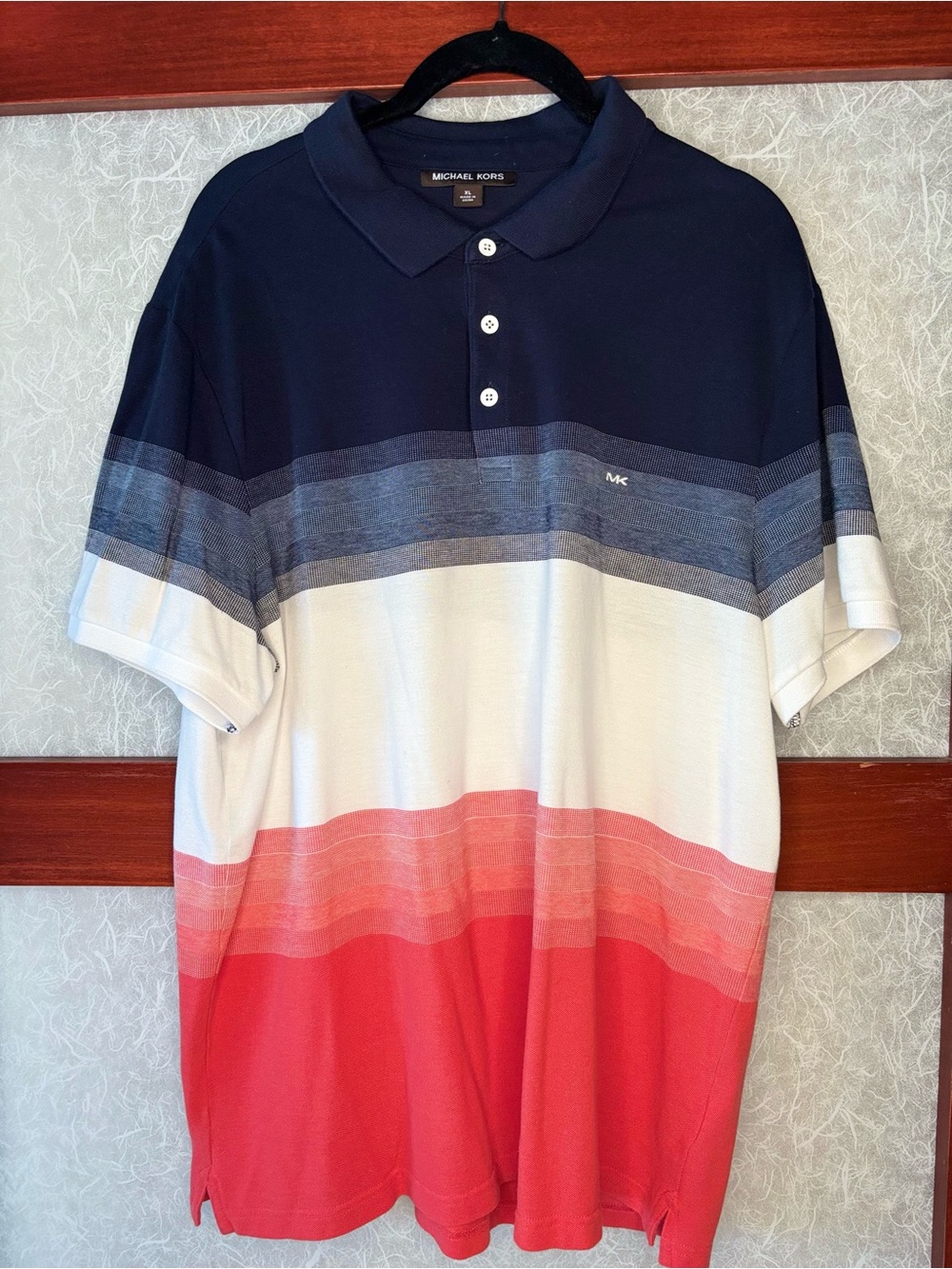 Michael Kors Men’s Navy, White & Coral Gradient Striped Polo